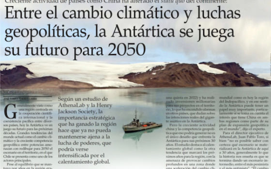 Estudio sobre Antártica realizado por Henry Jackson Society para AthenaLab, en El Mercurio