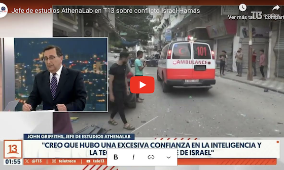ENTREVISTA | Jefe de estudios AthenaLab en T13 sobre conflicto Israel-Hamás