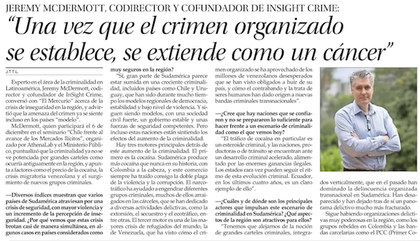 Medios nacionales entrevistan a Jeremy McDermott invitado por AthenaLab a seminario de Mercados Ilícitos
