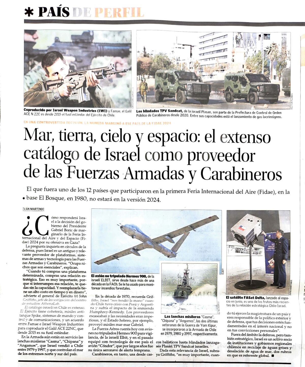 REPORTAJE | John Griffiths explica en El Mercurio los alcances de la relación militar entre Chile e Israel