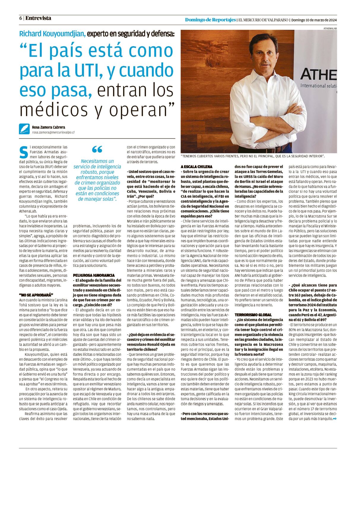 ENTREVISTA | Richard Kouyoumdjian en El Mercurio de Valparaíso se refiere al momento actual de seguridad